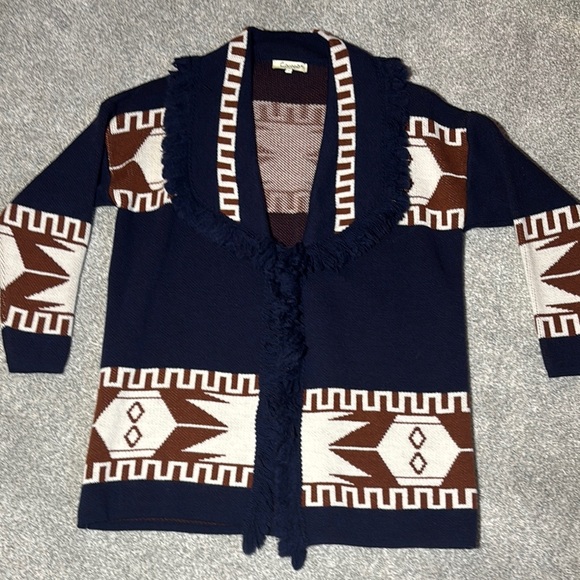 cocogio Sweaters - Cocogio sweater chunky open frontItalian wool cardigan fringe navy Aztec small
